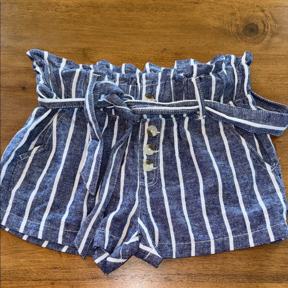 Sincerely Jules Striped Paperbag Waist Women's Shorts - Blue & White